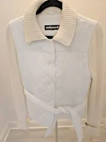 Dollhouse White Quilted M Jacket Ribbed Knit Sleeves Belted Hybrid Belted