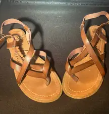 Blowfish Waggy Brown Faux Leather Thong Strap Ankle‎ Buckle Sandals Size 6.5