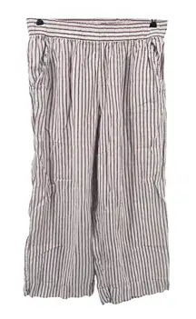 Sigrid Olsen Linen Striped Wide Leg Pants Women's Large Elastic Waist