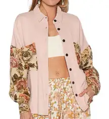 POL Blush Floral Contrast Jacquard Long Sleeve Button Down Shacket Size Small