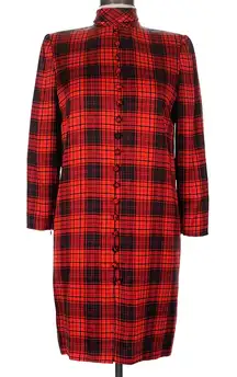 Vintage Dress 80s Stanley Platos Martin Ross Plaid Red & Black Shift Dress ~M