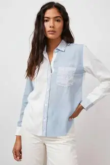 NEW Rails Ingrid Raw Button Down Shirt Size Small Patch Work Blue White Women's