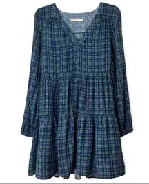 Harper Heritage Green Plaid Long Sleeve Babydoll Dress. Size Small