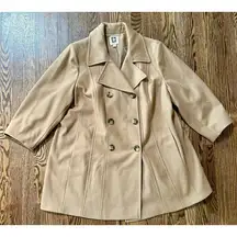 Women’s Double Breast Wool Blend Tan Mid Length Pea coat  Size 2X EUC