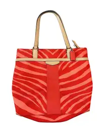Coach Coral Orange Zebra Print Tote Bag Canvas F23283 Purse Handbag‎ Designer