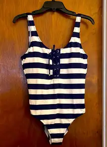 Nautical Blue and White One Piece Swimsuit with Wide Straps