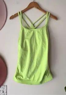 SWEATY BETTY neon green ribbed tank top SIZE XL strappy back compression