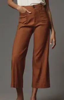 Anthropologie Maeve The Colette Cropped Wide-Leg Linen Brown Trousers Sz 28
