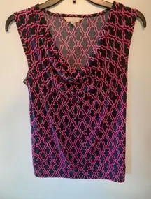 Banana Republic Top Womens XS Pink Blue Casual Business Sleeveless Blouse