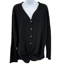 MIHOLL Waffle Knit Knot Tie Button Down Long Sleeve Top
