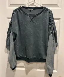 Buckle‎ Gimmicks Green Ruched Drop Shoulder Acid Wash Mixed Media Sweatshirt M