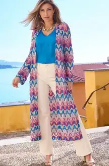 Boston Proper Women's Patterned Long Sleeve Duster Multi Size L Beach‎ Boho