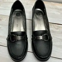 Anne Klein Dagney Black Leather Loafers Black Nickel Hardware Size 10 M