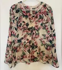 Allison Joy by Evereve floral longsleeved‎ medium blouse