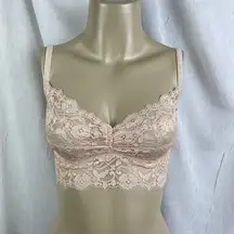 💕 Nude Beige Sheer Scalloped Lace Bralette Stretchy Forever 21 Size Small