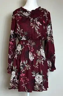 American Rag High Neck‎ Long Sleeve Floral Rayon Dress