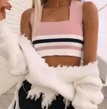 “Striped Square Neck Bandage Crop Top”