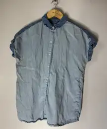 Marine Layer‎ XS Mariah Short Sleeve Collar Button Down Chambray Color block