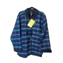 QVC Denim & Co. Ladies Blue Plaid Fleece Lined W/Faux Leather Trim Siz 3XL NWT