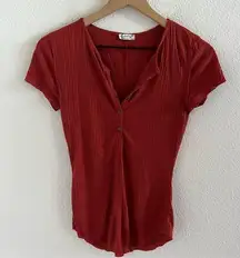 Free People  Intimately Lightweight Front Button Ribbed Tee Baby T-Shirt XS