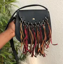 Mellow World Delilah Multicolored Fringe Tassels Saddle Leather Crossbody Shoulder Bag Purse Boho Western Hippie Indie Granola