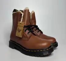 Dr. Martens 1460 Serena Faux Fur Lined Farrier Leather Combat Boots - Saddle Tan