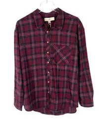 NWT Thread & Supply Relaxed Plaid Flannel Buttondown Shirt Wine Size XS NEW