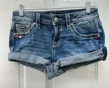 Vigoss Heritage fit denim jean shorts‎ Women's 4 with Patriotic Embroidery