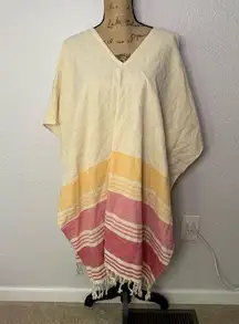 Tribe Alive Poncho One Size Pink Striped Fringed Cotton Beach Cover Up Boho