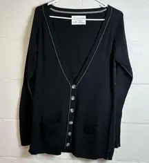 Aeropostale Woman’s Black Long Sleeve Vneck Button Up Lightweight Sweater Sz XL