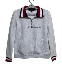 Tommy Hilfiger Grey Quarter Zip Sweatshirt Logo Collar Cuffs XS