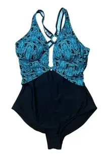 Venus Black Turquoise Print One-Piece Swimsuit Cross Strap Womens Plus Size 18