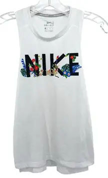 Nike Running Women's Floral Logo Dri-fit White Tank Top