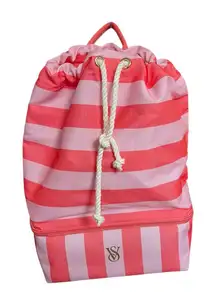 Victoria's Secret Coral Pink Striped Beach Cooler Backpack NWT