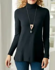 Soft Surroundings Black Petites Perfect Turtleneck Sweater Medium #3DW26‎