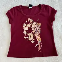 VTG Y2K Doe Mighty Fine Baby Tee Shirt Womens S Fairy Graphic Red Gothic Grunge