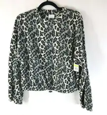 Abound Womens Top Pullover Fleece Crew Neck Leopard Print Gathered Hem Gray S