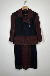 St. John Sheath Dress Jacket Set Size 10 Red Black Knit