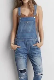 American Eagle Lined Overalls Sz. S 100% Cotton Garden Girl Cropped Distressed