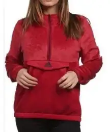 Adidas Red Fleece Sweater Pullover 1/2 Zip Front Zipper Pocket Women Size Large