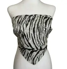 VTG Bebe Open Back Zebra Print Sparkle Corset Top Silver Y2K