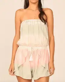 Ocean Drive  Strapless Tie Dye Ombre Layered Shorts Romper Gray Pink Medium