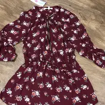 Wishful Park NWT cranberry color floral zip up top