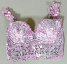 Victoria's Secret  Purple Lavender Pastel Floral Lace Fairy Bustier Corset Bra Bralette Brassiere Lingerie Size 32D 🪻