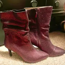 Torrid Red Wide Rhinestone Crystal Boots Bootie Heels Shoes