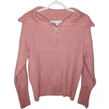 Cupcakes and cashmere quarter zip ribbed knit sweater in salmon pink size S