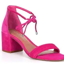 Rhiaann Ankle Tie Pink Fuchsia Suede Block Heel Sandals