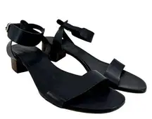 J.Crew Kitten Heel Slingback Leather Ankle Strap Block Heel Open Toe Navy 7.5