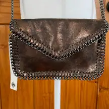 Sondra Roberts Metallic Bronze Envelope Flap Crossbody Bag NWT Chain Strap