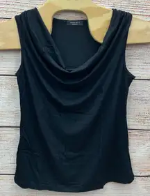 Amore All.F.Y Black Ruched Blouse‎ Stretch Tank Top Women's Large Made in USA